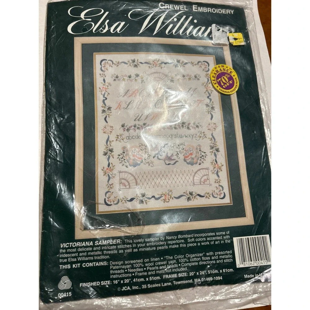 Elsa Williams Victoriana Sampler Crewel Embroidery Kit 00415 Nancy Bombard Wool
